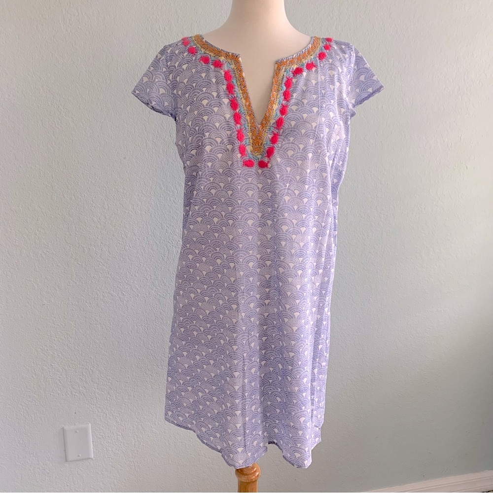 Tori Richard Embroidered Fish Cotton Dress